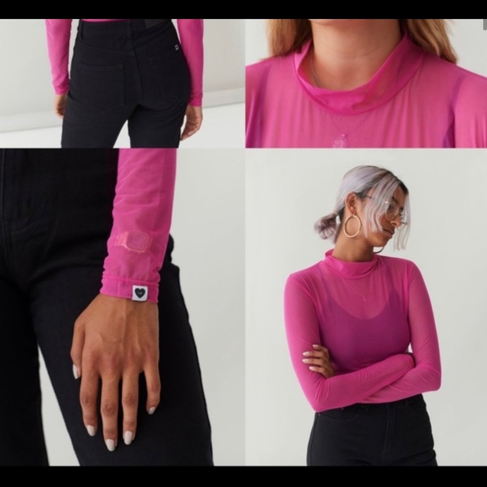 Pink Lazy Oaf mesh mock neck top size 14